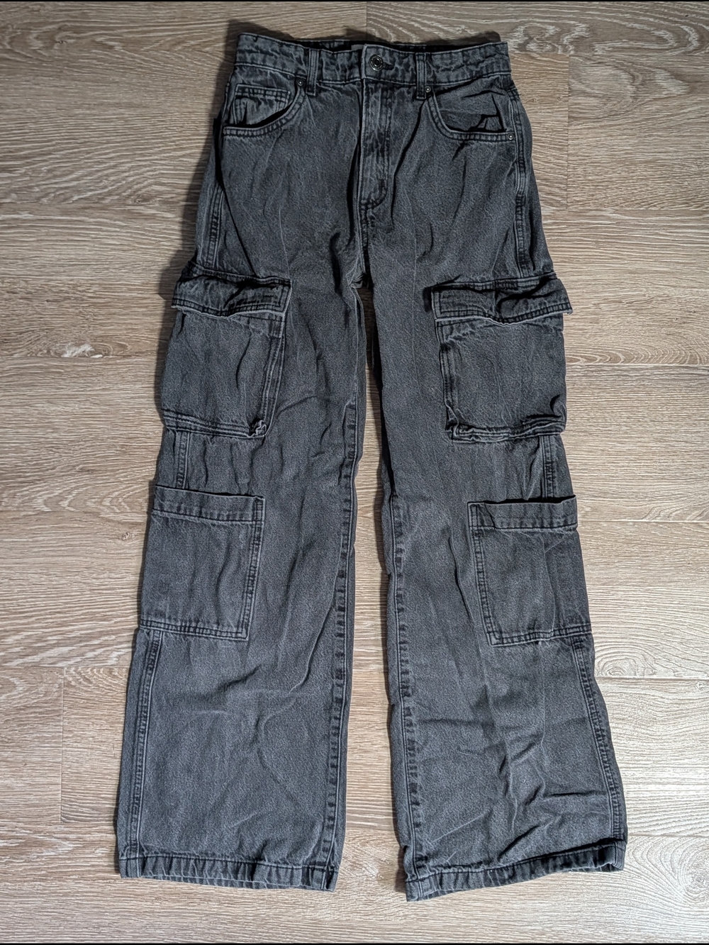 Cotton On 100% Cotton Gray Cargo Wide Leg Jeans